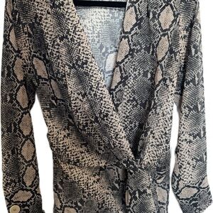 Snakeskin Print Wrap Blouse